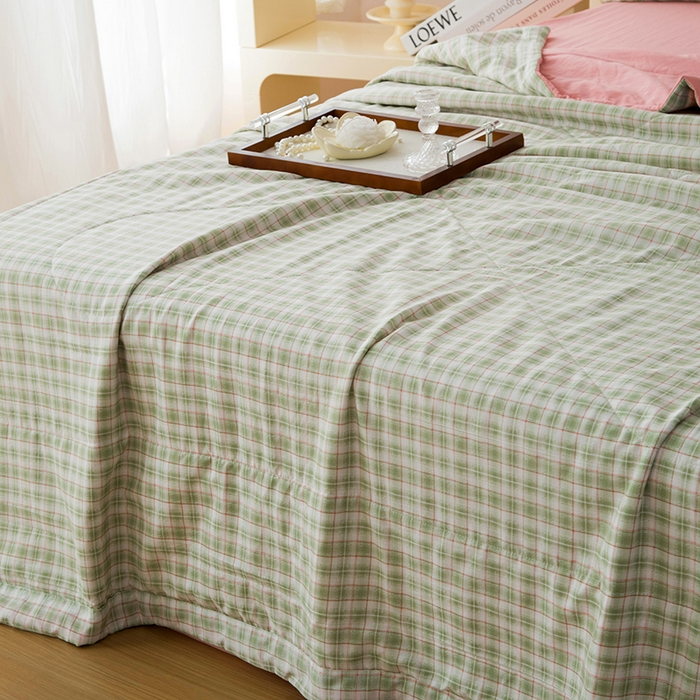 91家纺网 家纺一手货源 找家纺 禹祥家纺 2026新款水洗棉A类100%新疆棉花填充夏被可机洗空调被夏凉被学生被被子被芯 爱莎-绿