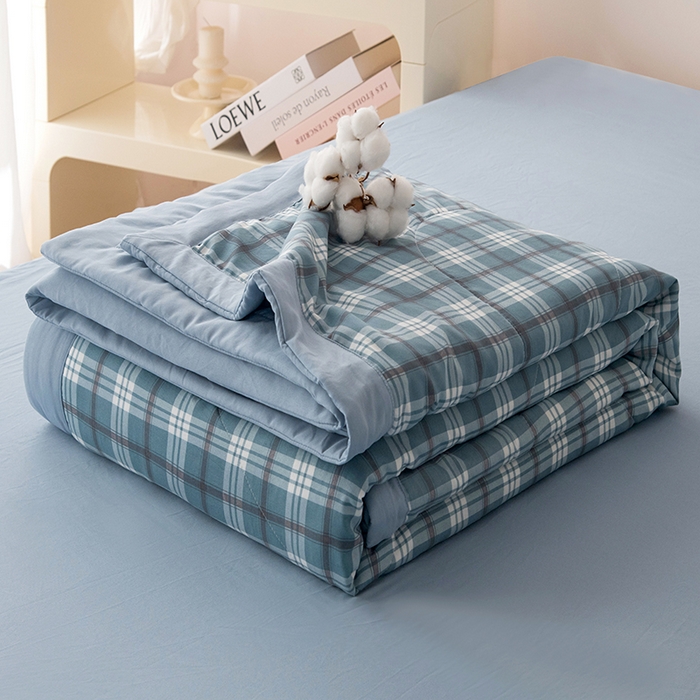 91家纺网 家纺一手货源 找家纺 禹祥家纺 2026新款水洗棉A类100%新疆棉花填充夏被可机洗空调被夏凉被学生被被子被芯 沃格-蓝