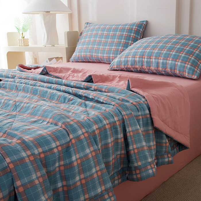 91家纺网 家纺一手货源 找家纺 禹祥家纺 2026新款水洗棉A类100%新疆棉花填充夏被可机洗空调被夏凉被学生被被子被芯 洛卡-蓝