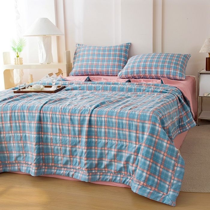 91家纺网 家纺一手货源 找家纺 禹祥家纺 2026新款水洗棉A类100%新疆棉花填充夏被可机洗空调被夏凉被学生被被子被芯 洛卡-蓝