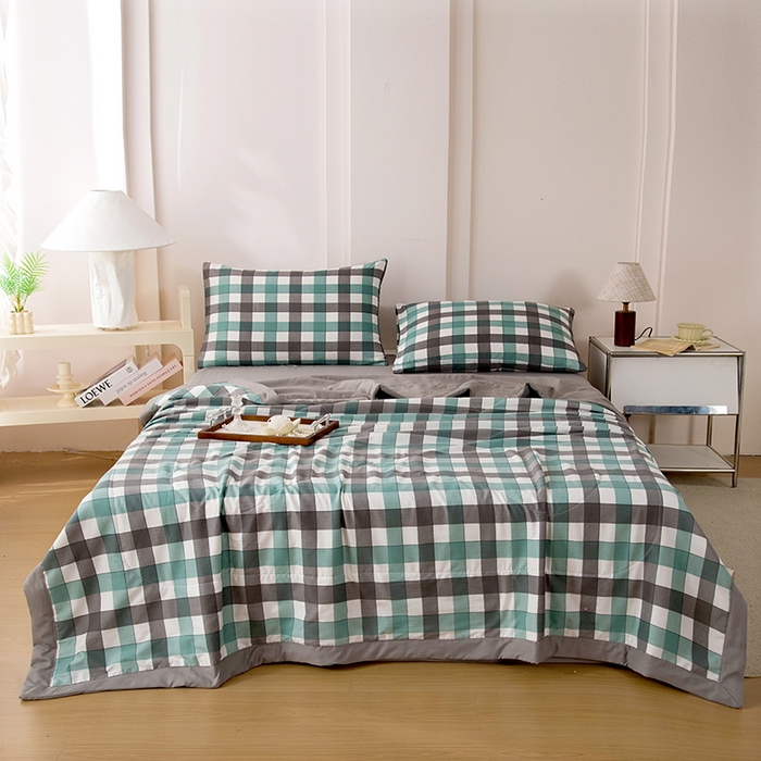 91家纺网 家纺一手货源 找家纺 禹祥家纺 2026新款水洗棉A类100%新疆棉花填充夏被可机洗空调被夏凉被学生被被子被芯 日和-绿