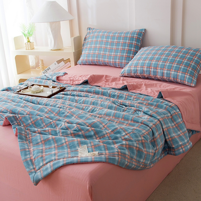 91家纺网 家纺一手货源 找家纺 禹祥家纺 2026新款水洗棉A类100%新疆棉花填充夏被可机洗空调被夏凉被学生被被子被芯 洛卡-蓝