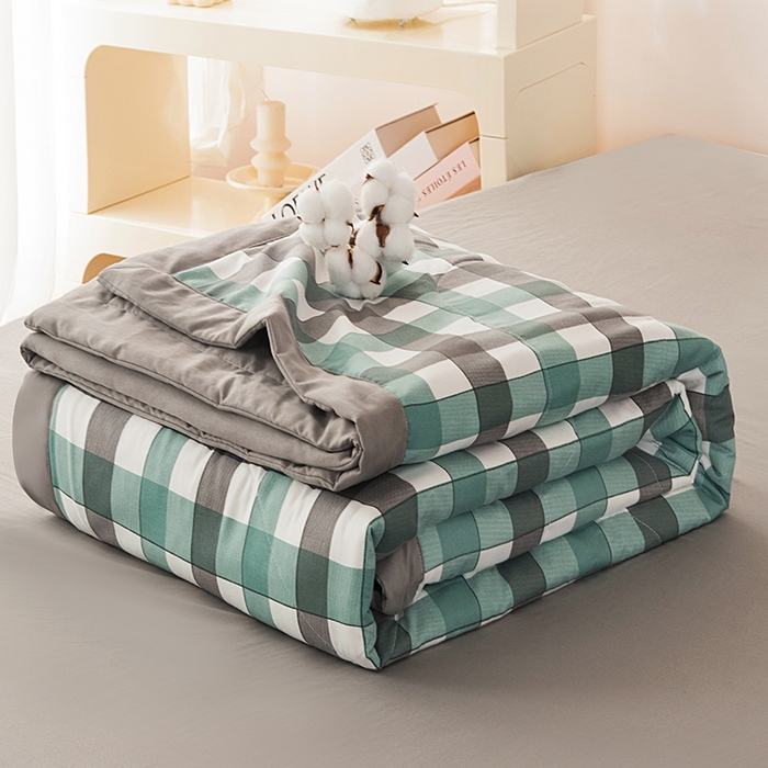 91家纺网 家纺一手货源 找家纺 禹祥家纺 2026新款水洗棉A类100%新疆棉花填充夏被可机洗空调被夏凉被学生被被子被芯 日和-绿