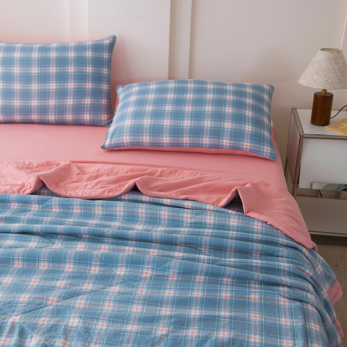 91家纺网 家纺一手货源 找家纺 禹祥家纺 2026新款水洗棉A类100%新疆棉花填充夏被可机洗空调被夏凉被学生被被子被芯 里约-蓝