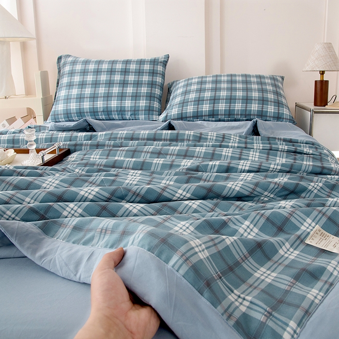 91家纺网 家纺一手货源 找家纺 禹祥家纺 2026新款水洗棉A类100%新疆棉花填充夏被可机洗空调被夏凉被学生被被子被芯 沃格-蓝