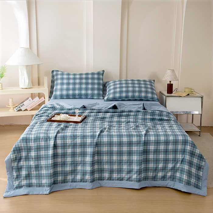 91家纺网 家纺一手货源 找家纺 禹祥家纺 2026新款水洗棉A类100%新疆棉花填充夏被可机洗空调被夏凉被学生被被子被芯 沃格-蓝