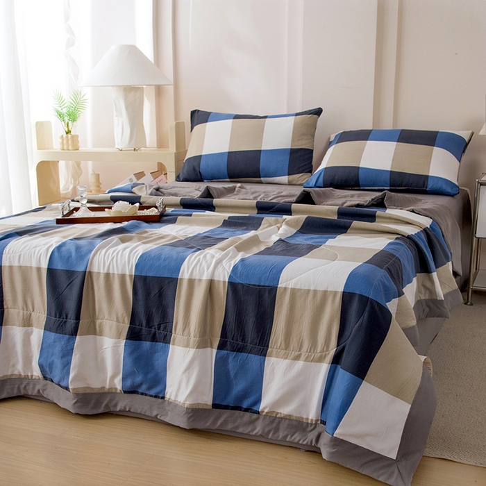 91家纺网 家纺一手货源 找家纺 禹祥家纺 2026新款水洗棉A类100%新疆棉花填充夏被可机洗空调被夏凉被学生被被子被芯 烟灰大格