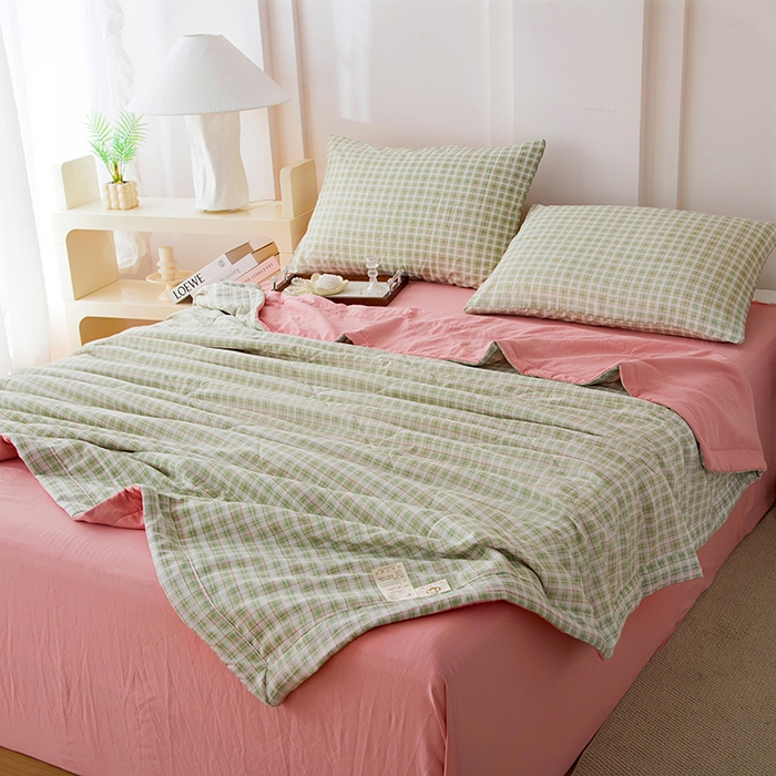 91家纺网 家纺一手货源 找家纺 禹祥家纺 2026新款水洗棉A类100%新疆棉花填充夏被可机洗空调被夏凉被学生被被子被芯 爱莎-绿