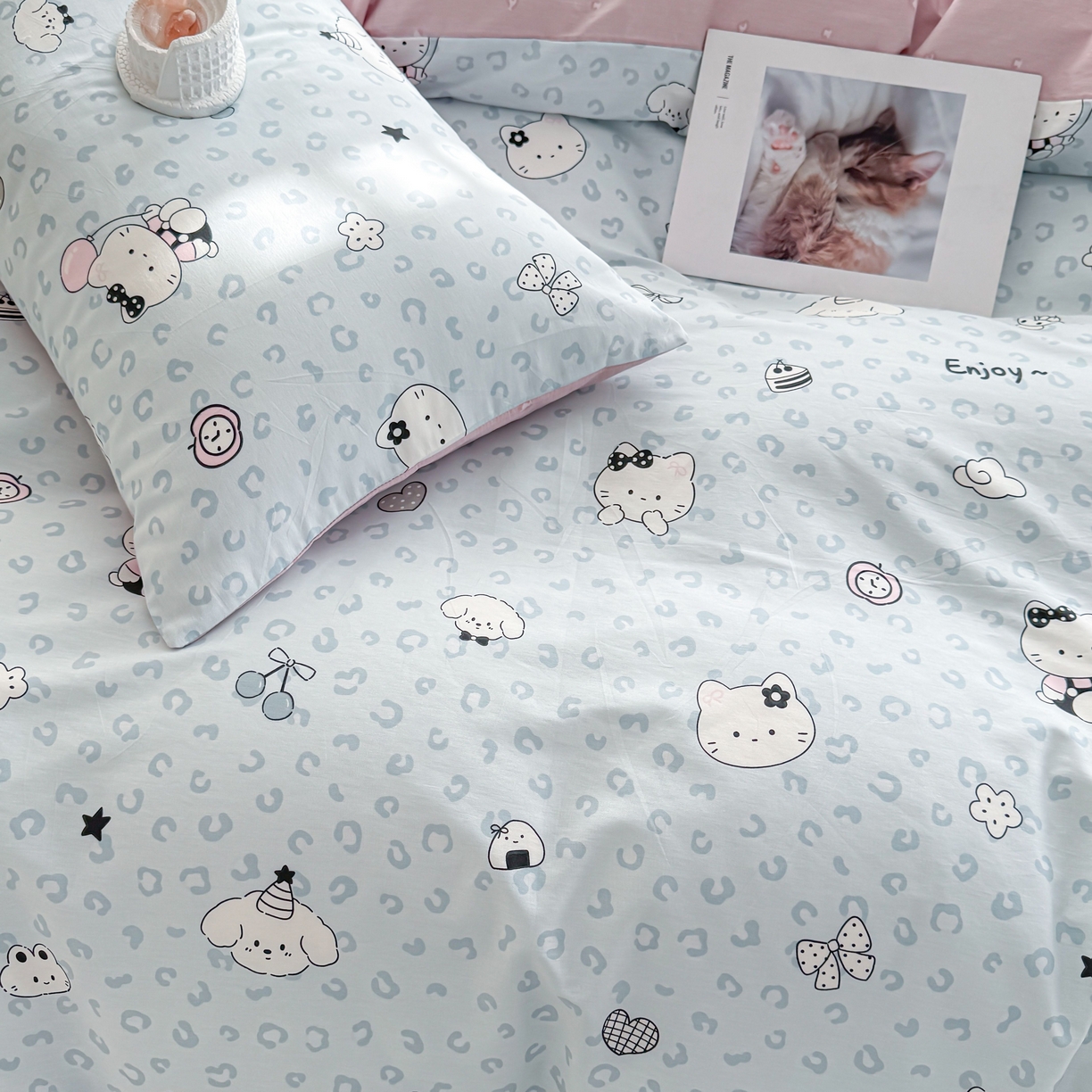 91家纺网 家纺一手货源 找家纺 小蓝孩家纺 2026新款12868全棉纯棉印花四件套（联系商家可打折，尺寸可定制） 豹纹猫咪