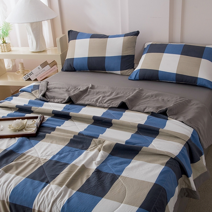 91家纺网 家纺一手货源 找家纺 禹祥家纺 2026新款水洗棉A类100%新疆棉花填充夏被可机洗空调被夏凉被学生被被子被芯 烟灰大格