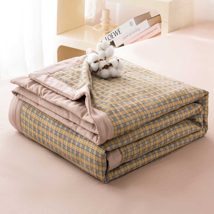 91家纺网 家纺一手货源 找家纺 禹祥家纺 2026新款水洗棉A类100%新疆棉花填充夏被可机洗空调被夏凉被学生被被子被芯 春野-咖