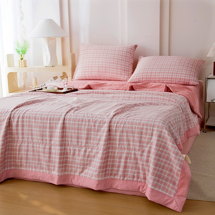 91家纺网 家纺一手货源 找家纺 禹祥家纺 2026新款水洗棉A类100%新疆棉花填充夏被可机洗空调被夏凉被学生被被子被芯 爱莎-粉