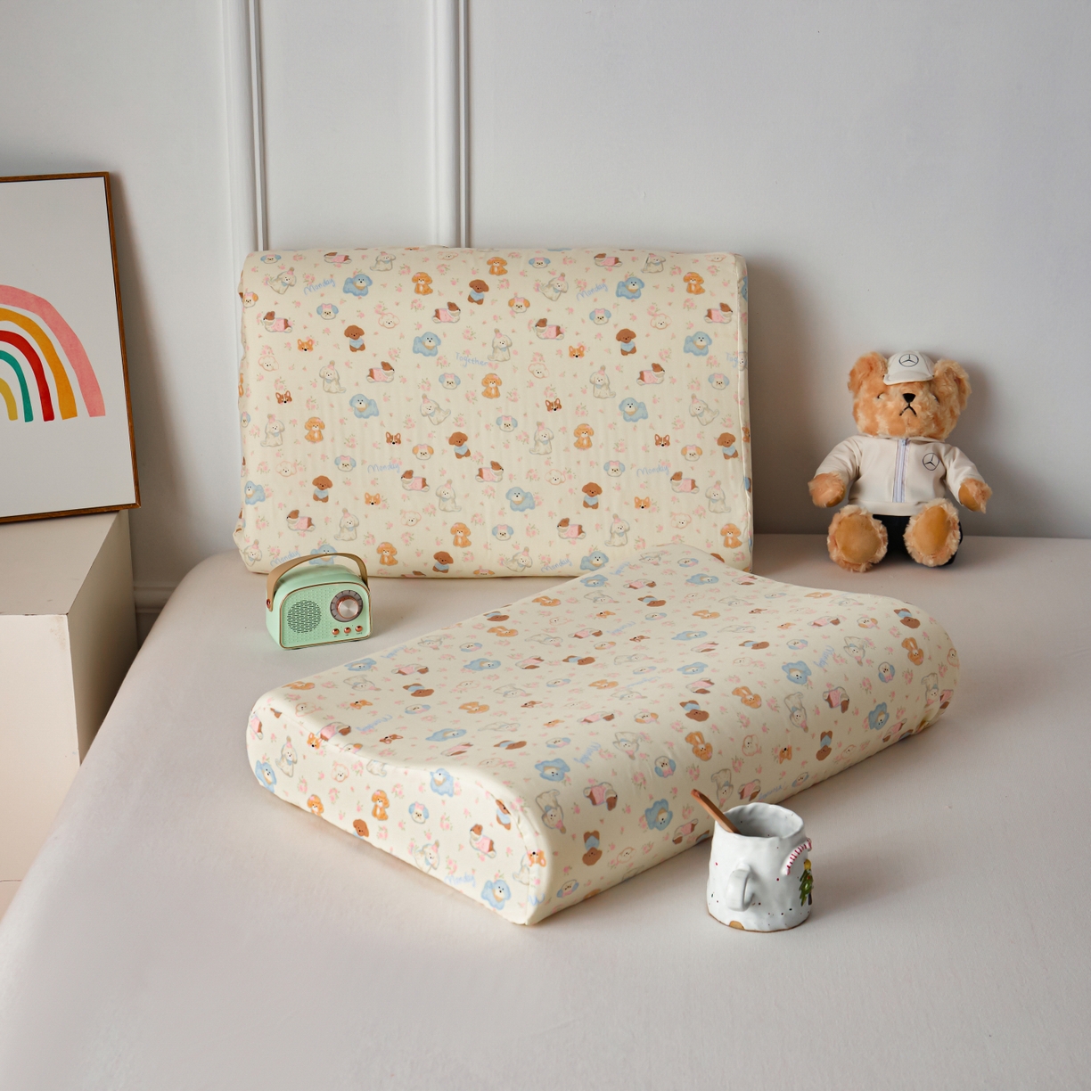 91家纺网 家纺一手货源 找家纺 百寐 2026新款全棉A类双层纱立体乳胶枕套纯棉纱布卡通碎花小清新枕套 立体-小泡芙