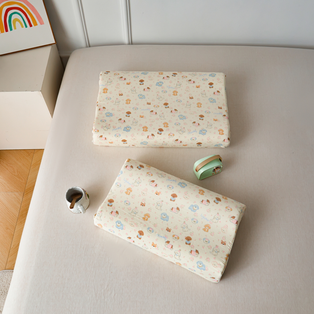 91家纺网 家纺一手货源 找家纺 百寐 2026新款全棉A类双层纱立体乳胶枕套纯棉纱布卡通碎花小清新枕套 立体-小泡芙