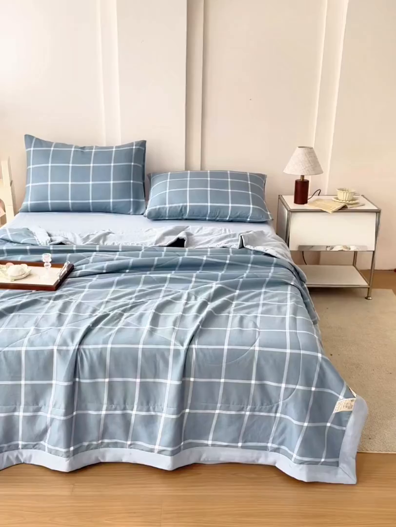 91家纺网 家纺一手货源 找家纺 禹祥家纺 2026新款水洗棉A类100%新疆棉花填充夏被可机洗空调被夏凉被学生被被子被芯 布丁大格