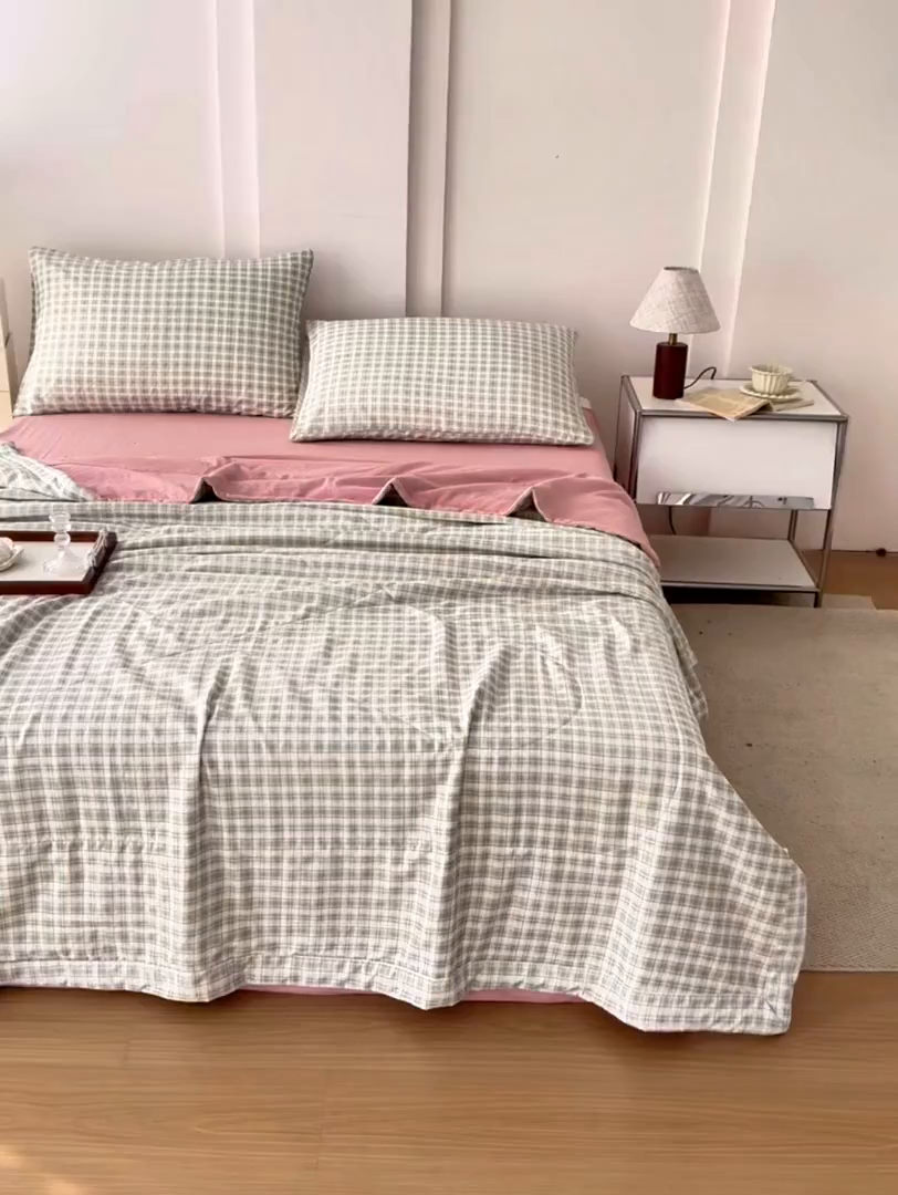 91家纺网 家纺一手货源 找家纺 禹祥家纺 2026新款水洗棉A类100%新疆棉花填充夏被可机洗空调被夏凉被学生被被子被芯 爱莎-绿