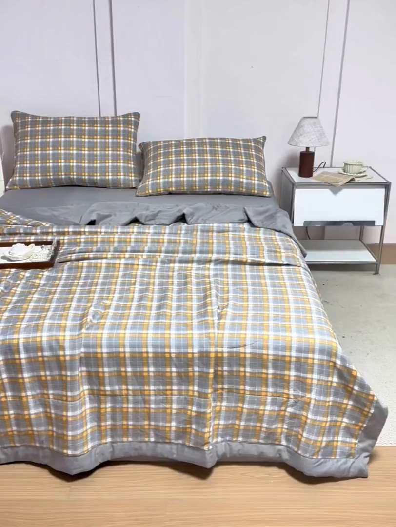 91家纺网 家纺一手货源 找家纺 禹祥家纺 2026新款水洗棉A类100%新疆棉花填充夏被可机洗空调被夏凉被学生被被子被芯 洛卡-灰