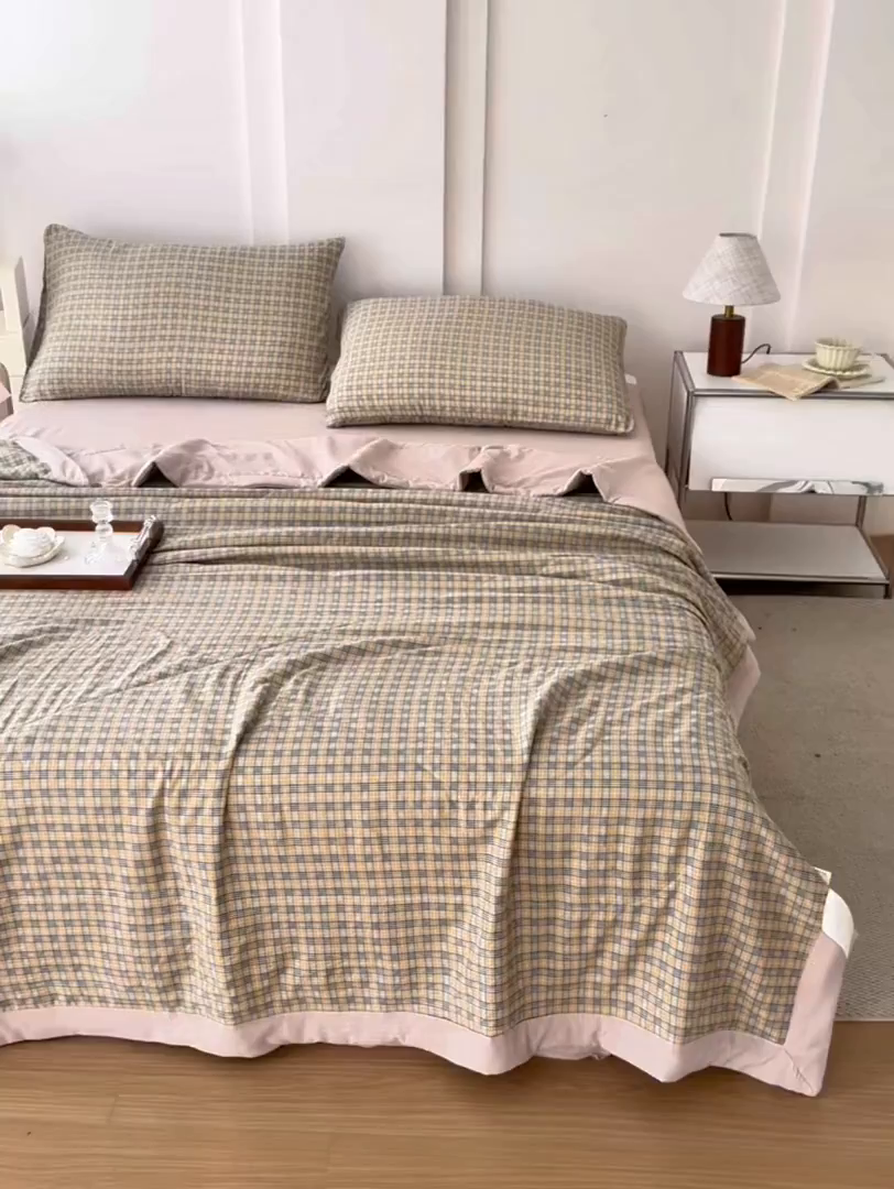 91家纺网 家纺一手货源 找家纺 禹祥家纺 2026新款水洗棉A类100%新疆棉花填充夏被可机洗空调被夏凉被学生被被子被芯 春野-咖