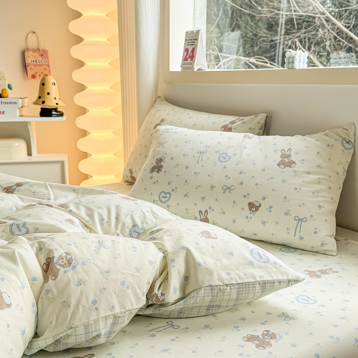 91家纺网 家纺一手货源 找家纺 小蓝孩家纺 2026新款12868全棉纯棉印花四件套（联系商家可打折，尺寸可定制） 告白兔