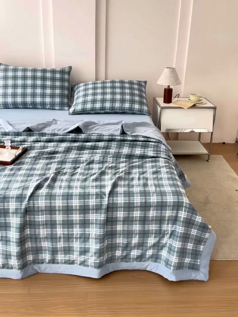 91家纺网 家纺一手货源 找家纺 禹祥家纺 2026新款水洗棉A类100%新疆棉花填充夏被可机洗空调被夏凉被学生被被子被芯 沃格-蓝