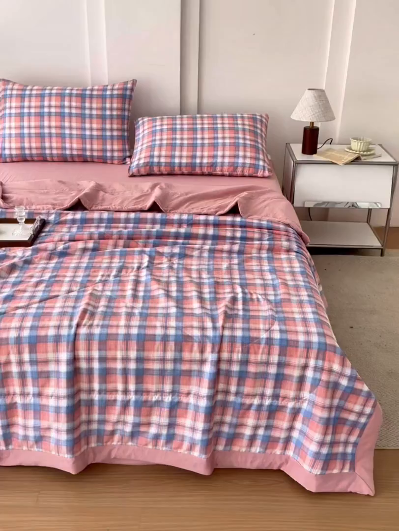 91家纺网 家纺一手货源 找家纺 禹祥家纺 2026新款水洗棉A类100%新疆棉花填充夏被可机洗空调被夏凉被学生被被子被芯 清新格-玉