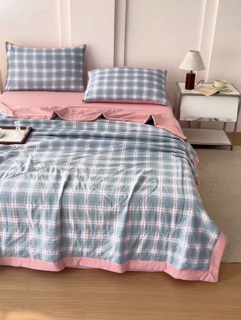 91家纺网 家纺一手货源 找家纺 禹祥家纺 2026新款水洗棉A类100%新疆棉花填充夏被可机洗空调被夏凉被学生被被子被芯 里约-蓝