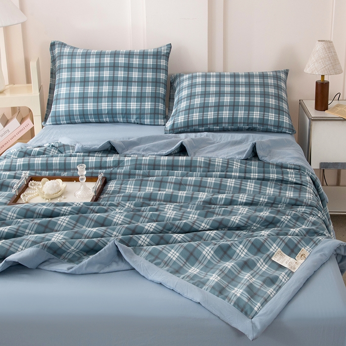 91家纺网 家纺一手货源 找家纺 禹祥家纺 2026新款水洗棉A类100%新疆棉花填充夏被可机洗空调被夏凉被学生被被子被芯 沃格-蓝