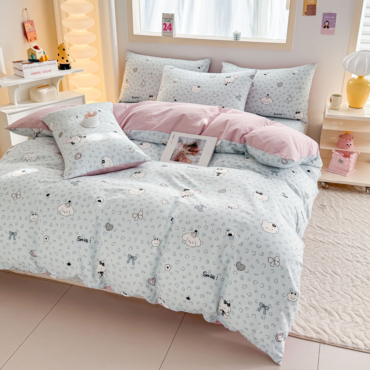 91家纺网 家纺一手货源 找家纺 小蓝孩家纺 2026新款12868全棉纯棉印花四件套（联系商家可打折，尺寸可定制） 豹纹猫咪