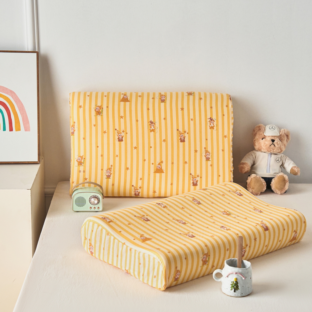 91家纺网 家纺一手货源 找家纺 百寐 2026新款全棉A类双层纱立体乳胶枕套纯棉纱布卡通碎花小清新枕套 立体-星星人