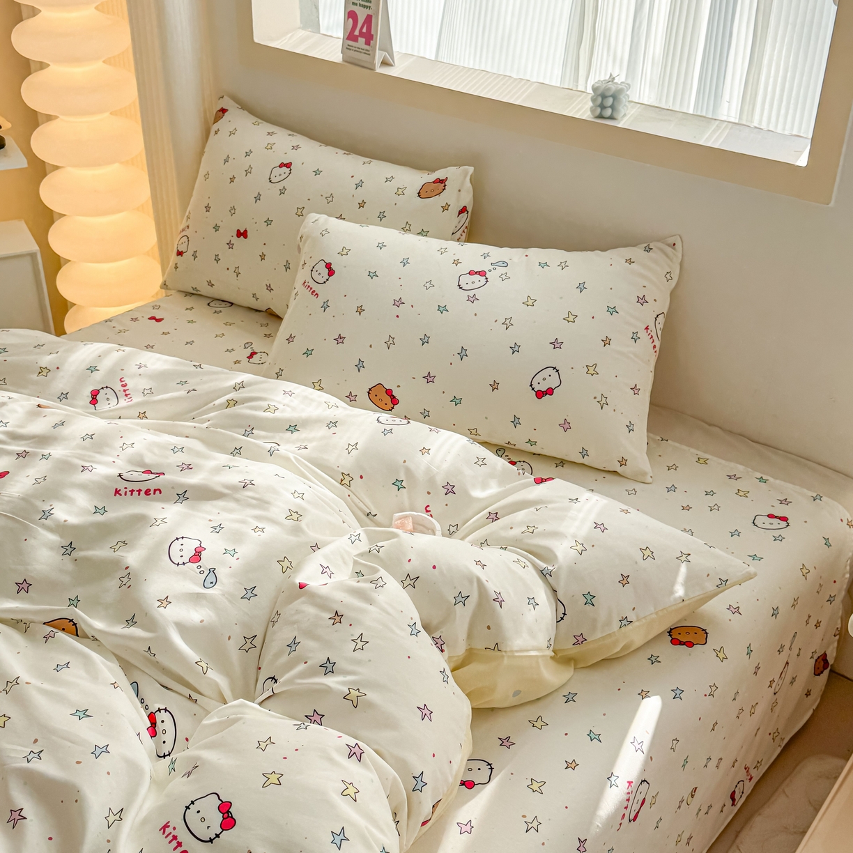 91家纺网 家纺一手货源 找家纺 小蓝孩家纺 2026新款12868全棉纯棉印花四件套（联系商家可打折，尺寸可定制） 星星凯蒂猫
