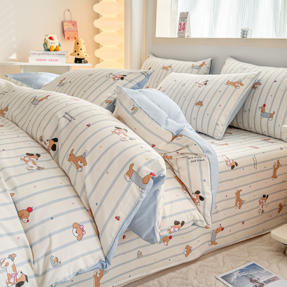 91家纺网 家纺一手货源 找家纺 小蓝孩家纺 2026新款12868全棉纯棉印花四件套（联系商家可打折，尺寸可定制） 糖纸童年