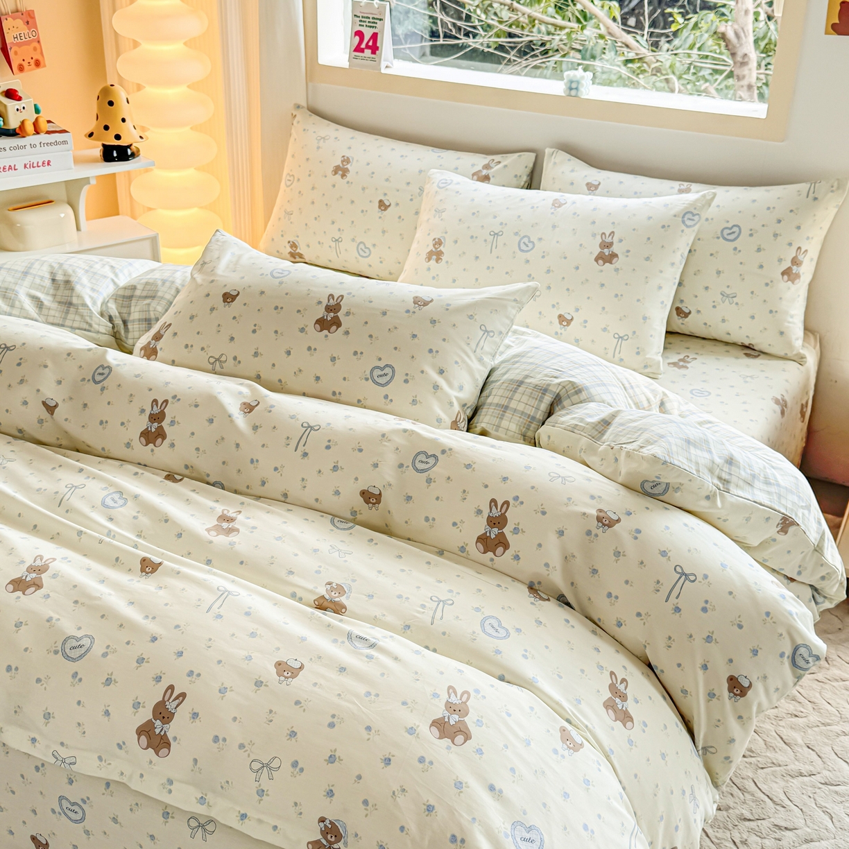 91家纺网 家纺一手货源 找家纺 小蓝孩家纺 2026新款12868全棉纯棉印花四件套（联系商家可打折，尺寸可定制） 告白兔