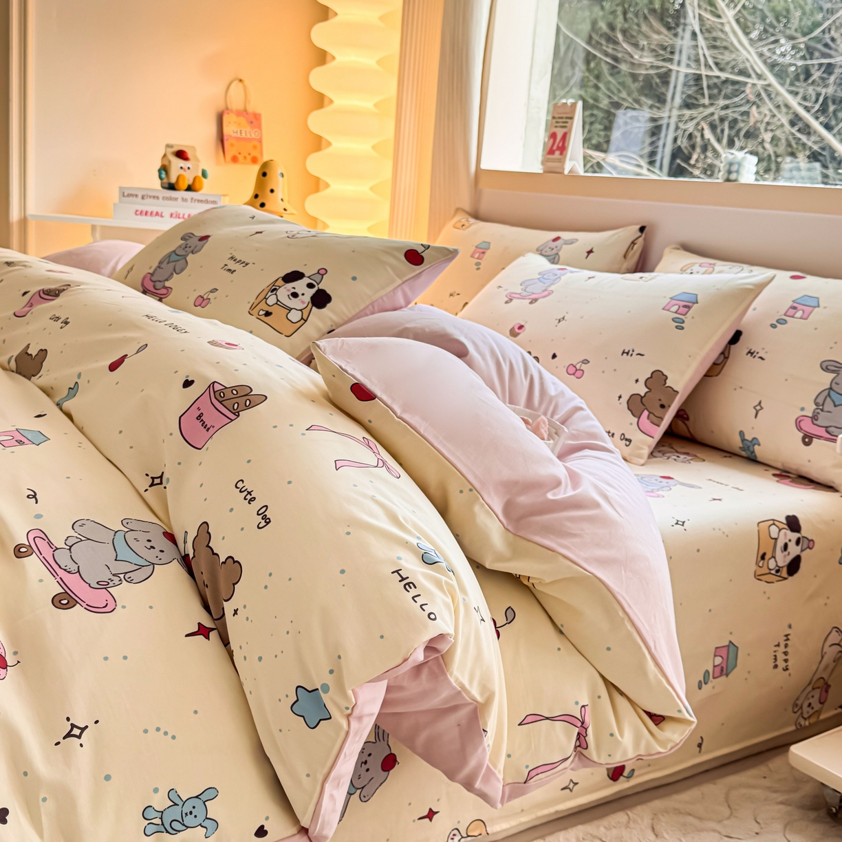 91家纺网 家纺一手货源 找家纺 小蓝孩家纺 2026新款12868全棉纯棉印花四件套（联系商家可打折，尺寸可定制） 可爱颂