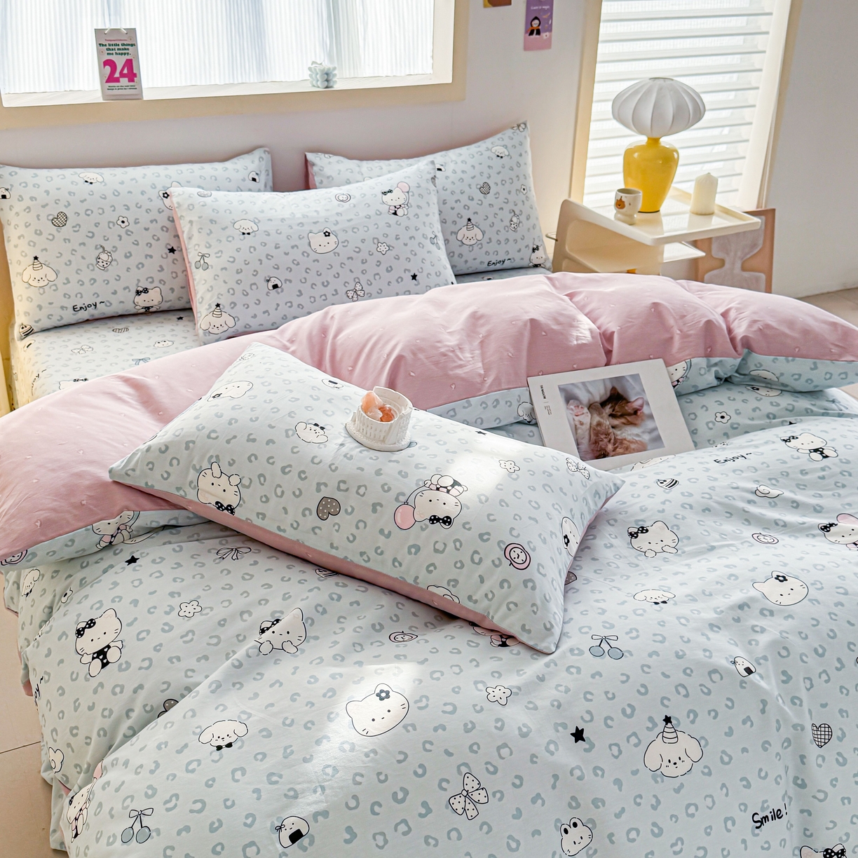 91家纺网 家纺一手货源 找家纺 小蓝孩家纺 2026新款12868全棉纯棉印花四件套（联系商家可打折，尺寸可定制） 豹纹猫咪