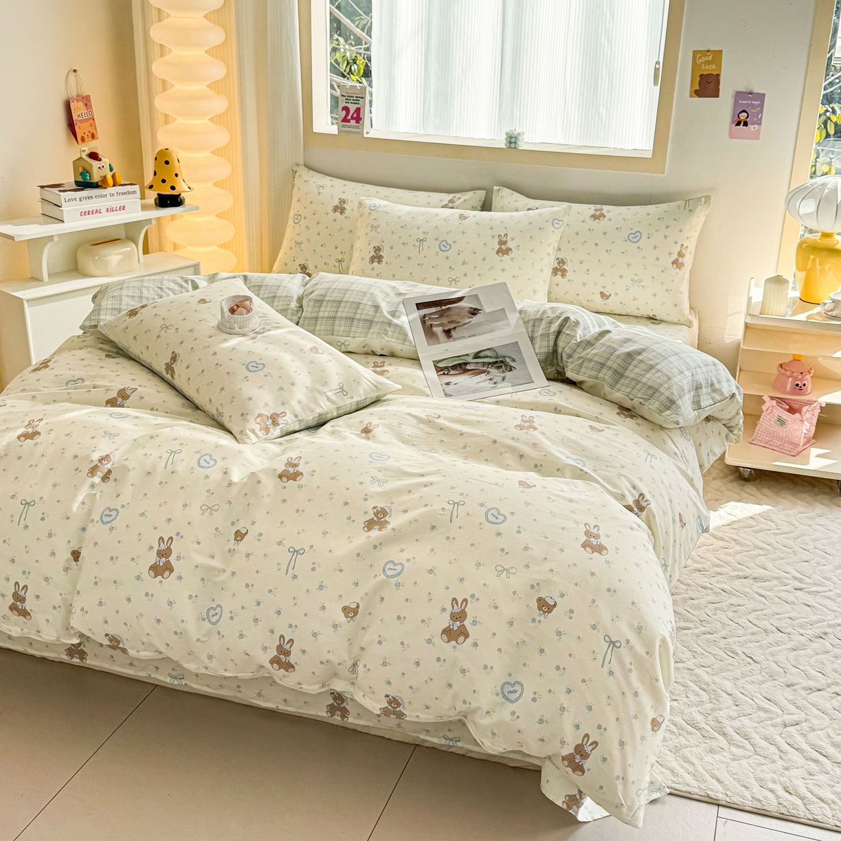 91家纺网 家纺一手货源 找家纺 小蓝孩家纺 2026新款12868全棉纯棉印花四件套（联系商家可打折，尺寸可定制） 告白兔