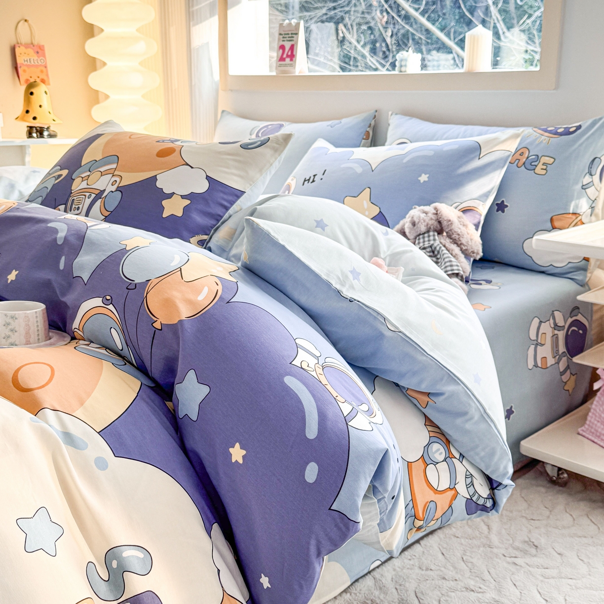 91家纺网 家纺一手货源 找家纺 小蓝孩家纺 2026新款12868全棉纯棉印花四件套（联系商家可打折，尺寸可定制） 太空梦乐园