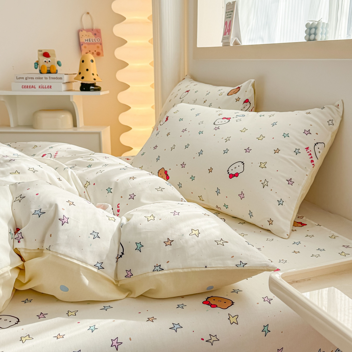 91家纺网 家纺一手货源 找家纺 小蓝孩家纺 2026新款12868全棉纯棉印花四件套（联系商家可打折，尺寸可定制） 星星凯蒂猫