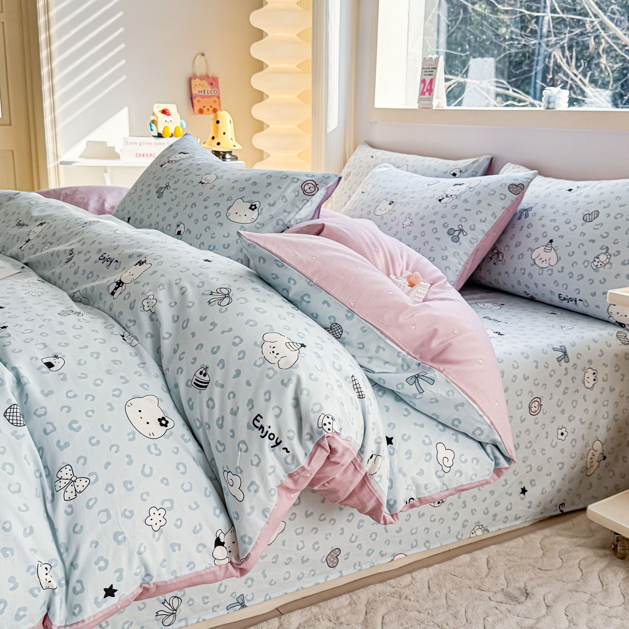 91家纺网 家纺一手货源 找家纺 小蓝孩家纺 2026新款12868全棉纯棉印花四件套（联系商家可打折，尺寸可定制） 豹纹猫咪