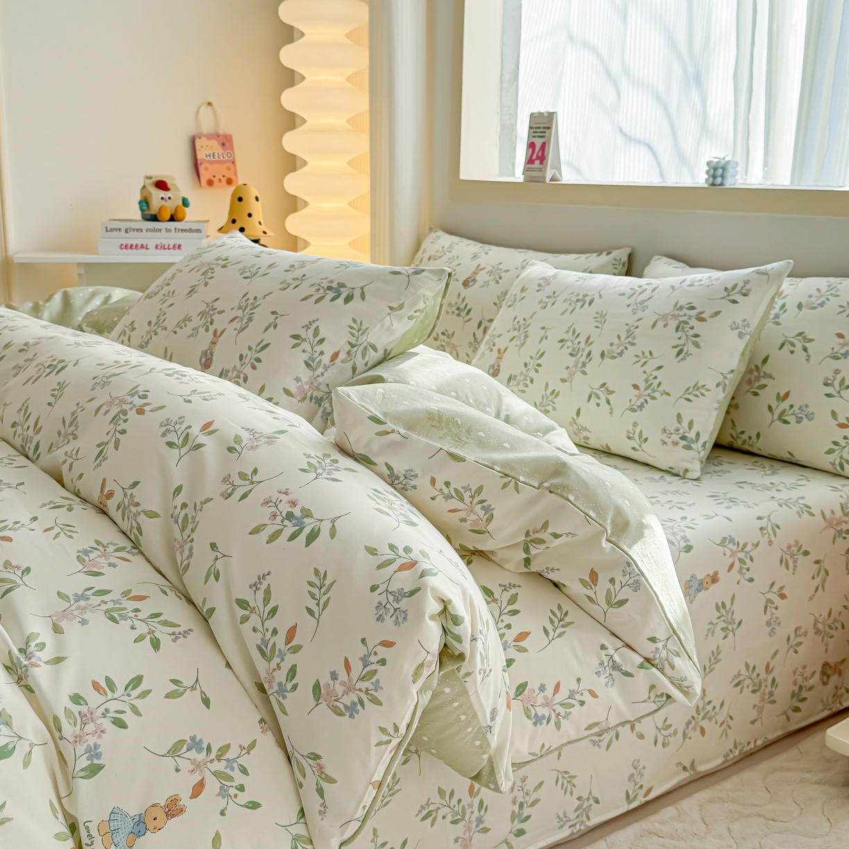 91家纺网 家纺一手货源 找家纺 小蓝孩家纺 2026新款12868全棉纯棉印花四件套（联系商家可打折，尺寸可定制） 风铃小兔