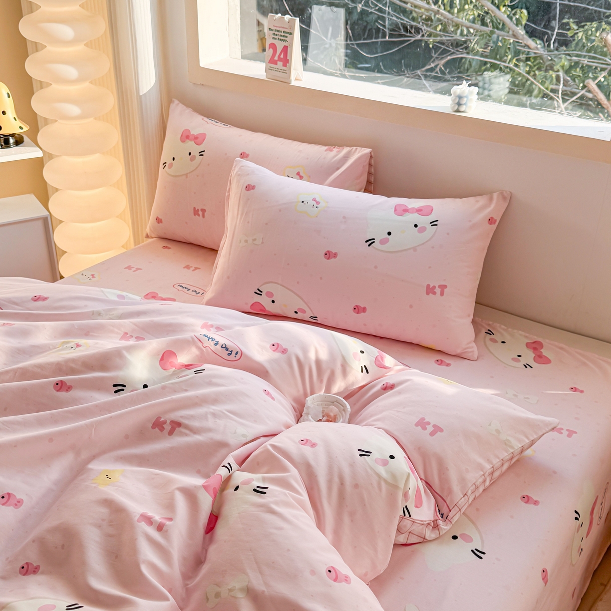 91家纺网 家纺一手货源 找家纺 小蓝孩家纺 2026新款12868全棉纯棉印花四件套（联系商家可打折，尺寸可定制） 甜心猫咪