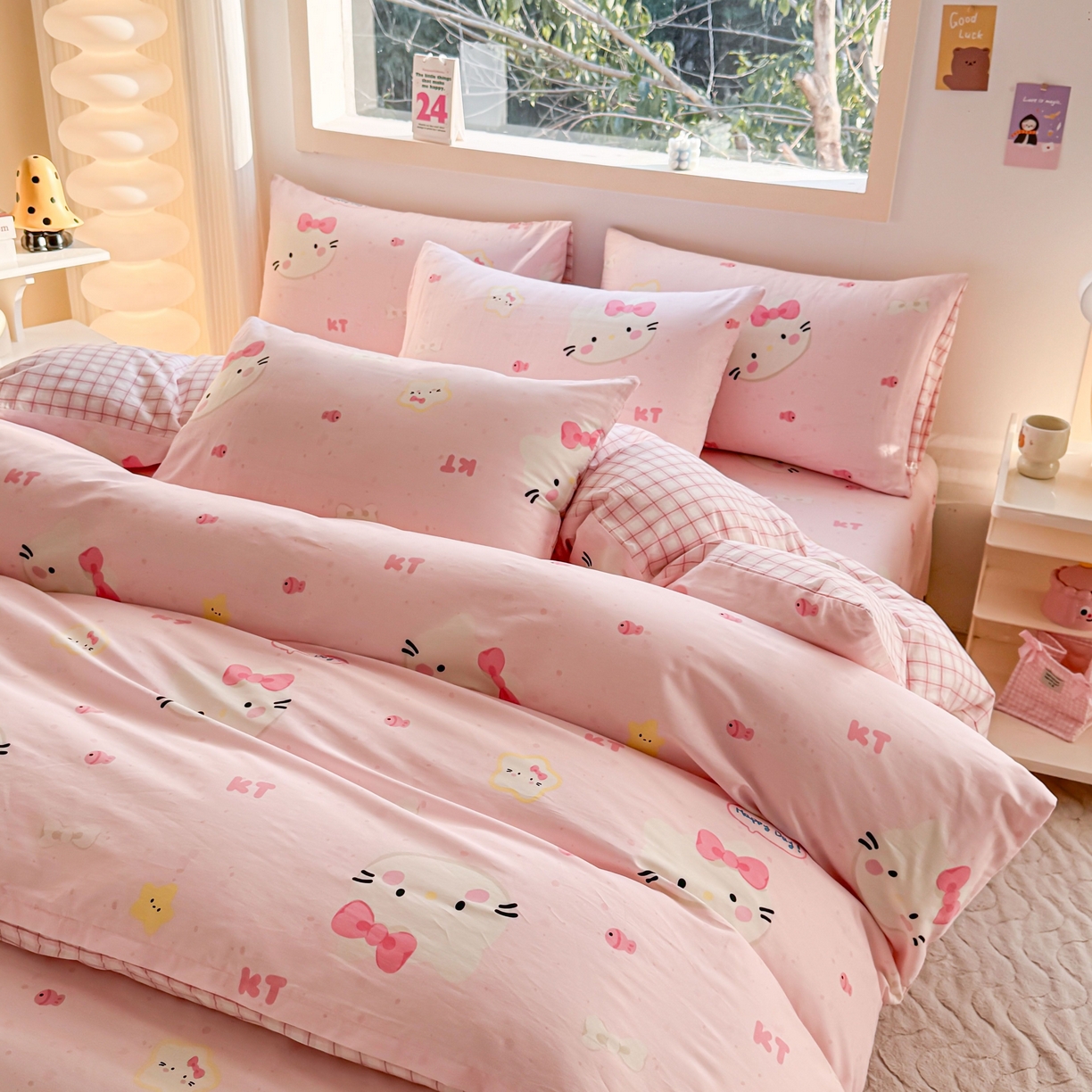 91家纺网 家纺一手货源 找家纺 小蓝孩家纺 2026新款12868全棉纯棉印花四件套（联系商家可打折，尺寸可定制） 甜心猫咪