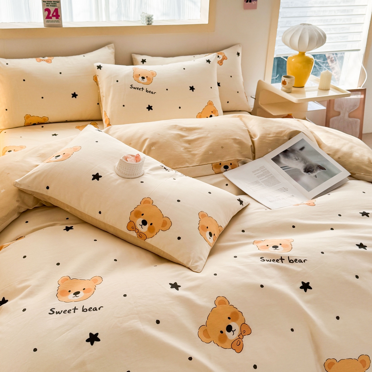 91家纺网 家纺一手货源 找家纺 小蓝孩家纺 2026新款12868全棉纯棉印花四件套（联系商家可打折，尺寸可定制） 领结熊宝