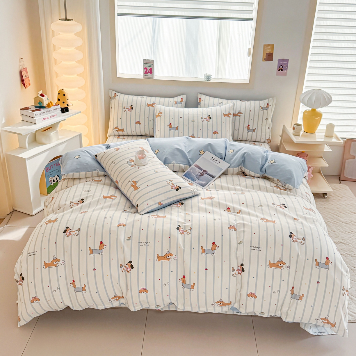 小蓝孩家纺 2026新款12868全棉纯棉印花四件套（联系商家可打折，尺寸可定制） 糖纸童年