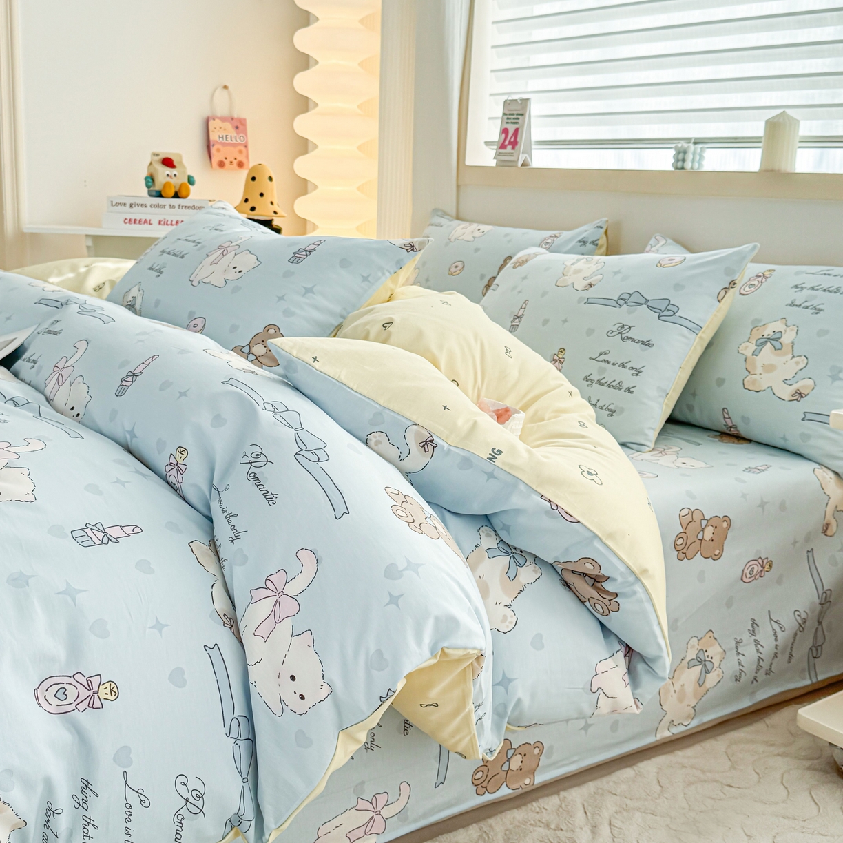 91家纺网 家纺一手货源 找家纺 小蓝孩家纺 2026新款12868全棉纯棉印花四件套（联系商家可打折，尺寸可定制） 奶油阿布-蓝