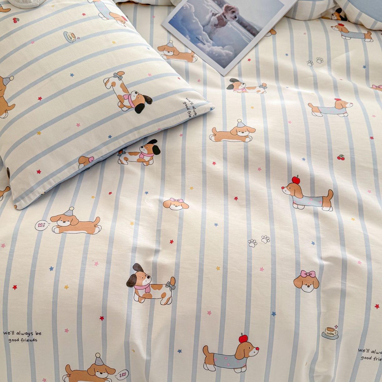 91家纺网 家纺一手货源 找家纺 小蓝孩家纺 2026新款12868全棉纯棉印花四件套（联系商家可打折，尺寸可定制） 糖纸童年