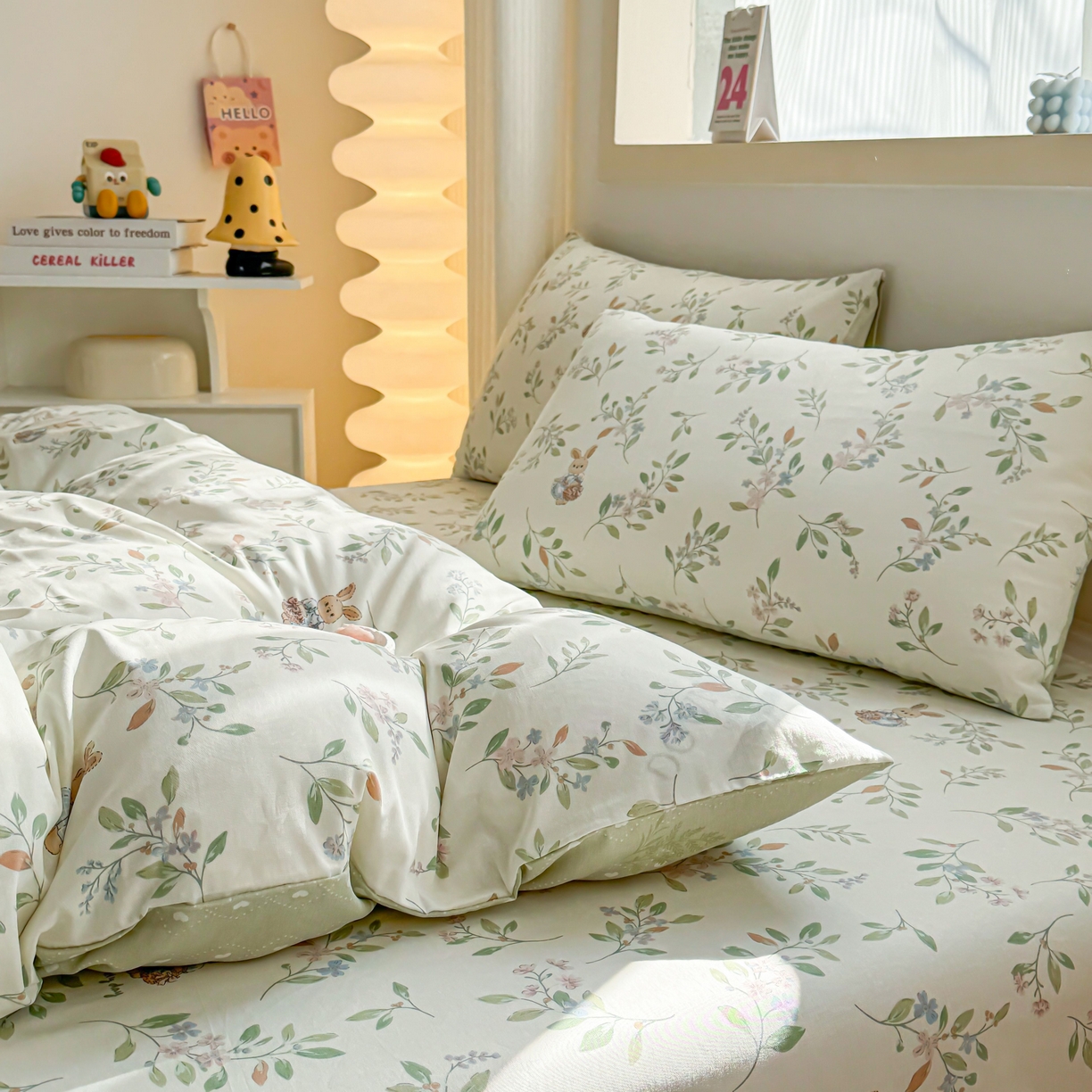 91家纺网 家纺一手货源 找家纺 小蓝孩家纺 2026新款12868全棉纯棉印花四件套（联系商家可打折，尺寸可定制） 风铃小兔