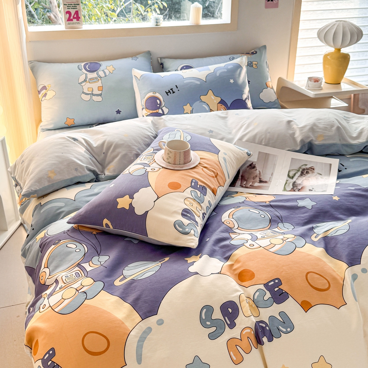 91家纺网 家纺一手货源 找家纺 小蓝孩家纺 2026新款12868全棉纯棉印花四件套（联系商家可打折，尺寸可定制） 太空梦乐园