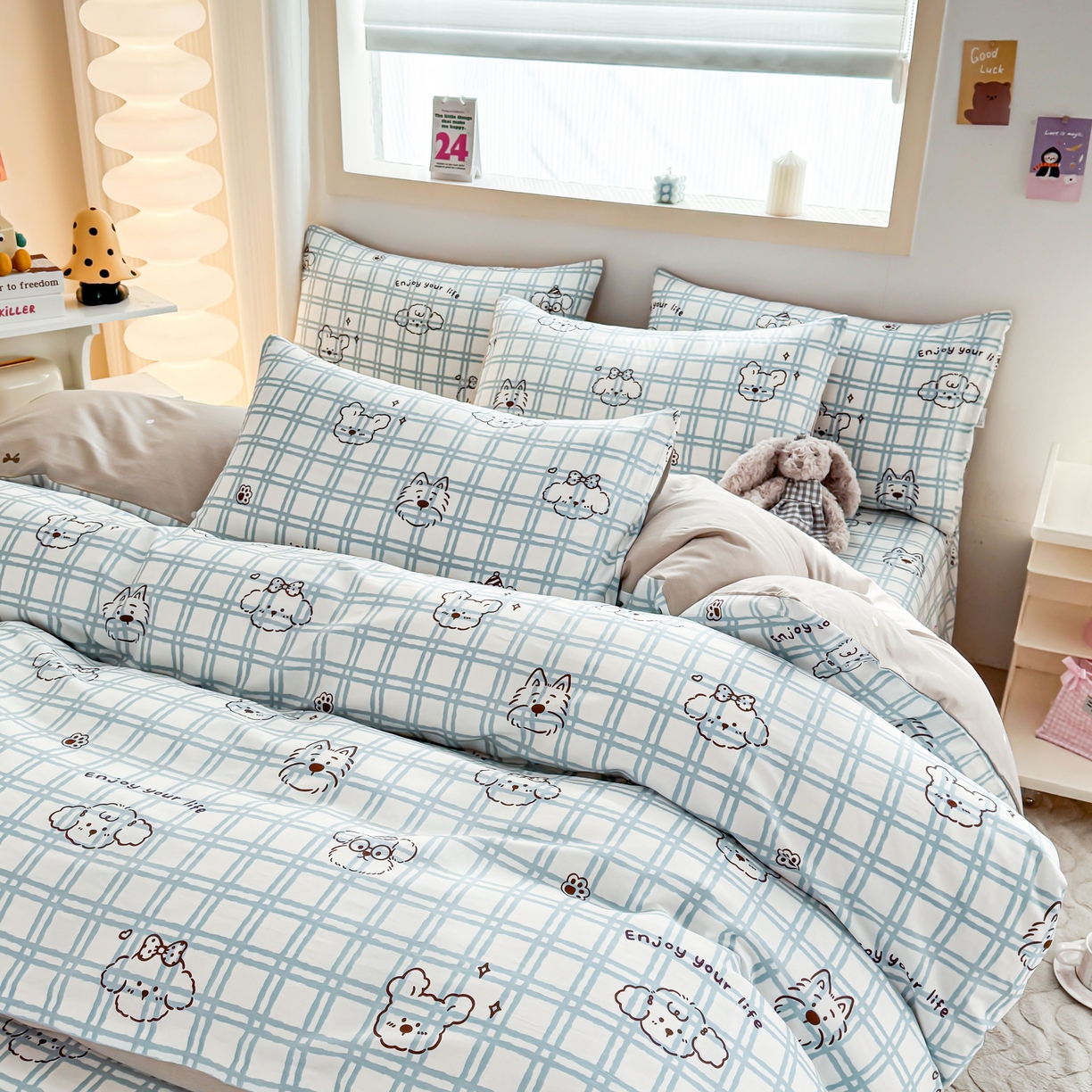 91家纺网 家纺一手货源 找家纺 小蓝孩家纺 2026新款12868全棉纯棉印花四件套（联系商家可打折，尺寸可定制） 忧郁棕熊