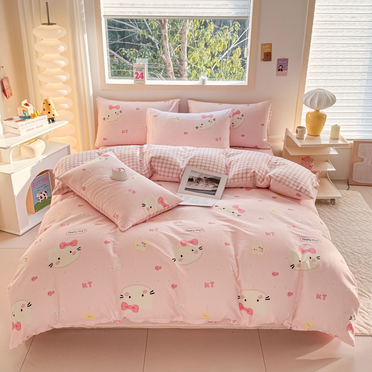 小蓝孩家纺 2026新款12868全棉纯棉印花四件套（联系商家可打折，尺寸可定制） 甜心猫咪