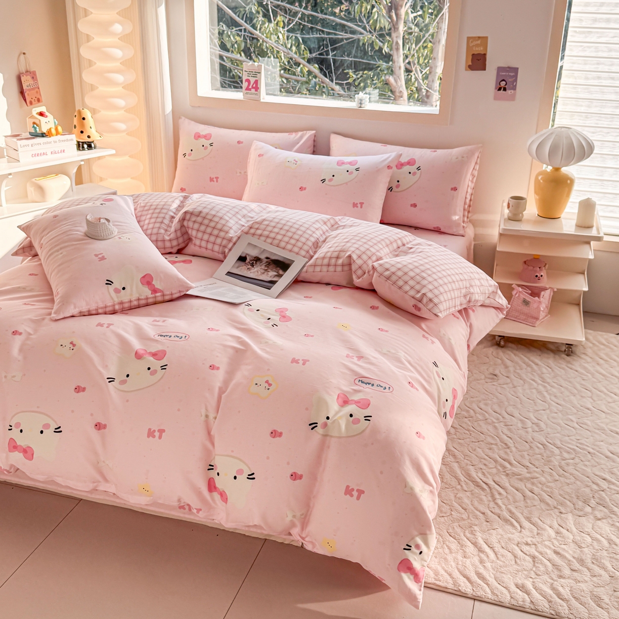 91家纺网 家纺一手货源 找家纺 小蓝孩家纺 2026新款12868全棉纯棉印花四件套（联系商家可打折，尺寸可定制） 甜心猫咪